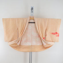 画像をギャラリービューアに読み込む, 羽織 正絹 絞り 黄色ｘオレンジ色ｘ赤色ｘ緑色 水面に葉柄 着物コート 着物用 ちりよけ 防寒 上着 リメイク シルク 身丈77.5cm