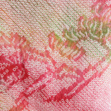 画像をギャラリービューアに読み込む, 羽織 正絹 絞り 赤色ｘ緑色 ぼかし カラフル 花柄 着物コート 着物用 ちりよけ 防寒 上着 リメイク シルク 身丈75.5cm