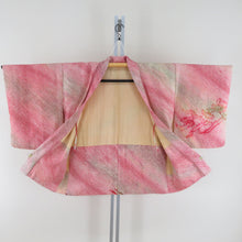 画像をギャラリービューアに読み込む, 羽織 正絹 絞り 赤色ｘ緑色 ぼかし カラフル 花柄 着物コート 着物用 ちりよけ 防寒 上着 リメイク シルク 身丈75.5cm