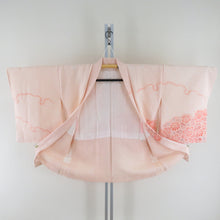 画像をギャラリービューアに読み込む, 羽織 正絹 絞り サーモンピンク色ｘオレンジ色ｘ灰色 雪輪に花柄 着物コート 着物用 ちりよけ 防寒 上着 リメイク シルク 身丈78.5cm