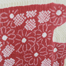 画像をギャラリービューアに読み込む, 羽織 正絹 絞り クリーム色ｘエンジ色 花柄 着物コート 着物用 ちりよけ 防寒 上着 リメイク シルク 身丈76.5cm