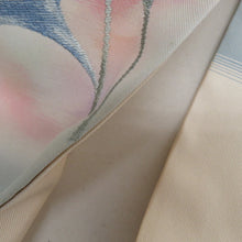 画像をギャラリービューアに読み込む, 名古屋帯 オフホワイトｘグレーｘピンク ぼかし色 織文様 お太鼓柄 花柄 正絹 カジュアル 仕立て上がり 着物帯 長さ362cm