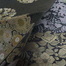 画像をギャラリービューアに読み込む, 袋帯 正絹 洒落袋帯 黒色ｘ緑色ｘ茶色 全通柄 草花鳥文様 仕立て上がり 着物帯 長さ448cm