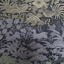 画像をギャラリービューアに読み込む, 袋帯 正絹 洒落袋帯 黒色ｘ緑色ｘ茶色 全通柄 草花鳥文様 仕立て上がり 着物帯 長さ448cm