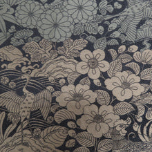 画像をギャラリービューアに読み込む, 袋帯 正絹 洒落袋帯 黒色ｘ緑色ｘ茶色 全通柄 草花鳥文様 仕立て上がり 着物帯 長さ448cm