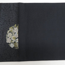 画像をギャラリービューアに読み込む, 袋帯 正絹 洒落袋帯 黒色ｘ緑色ｘ茶色 全通柄 草花鳥文様 仕立て上がり 着物帯 長さ448cm