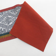 画像をギャラリービューアに読み込む, 名古屋帯 エンジ色ｘ白色ｘ黒色ｘ多色 京袋帯 紬地 全通柄 縞と立涌に花模様 正絹 カジュアル 未仕立て 芯なし 着物帯 長さ369cm