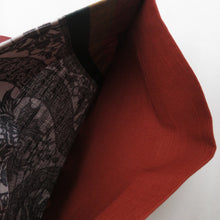 画像をギャラリービューアに読み込む, 名古屋帯 エンジ色ｘ白色ｘ黒色ｘ多色 京袋帯 紬地 全通柄 縞と立涌に花模様 正絹 カジュアル 未仕立て 芯なし 着物帯 長さ369cm