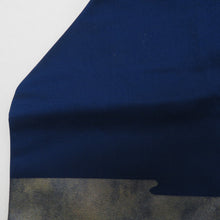 画像をギャラリービューアに読み込む, 名古屋帯 紺色ｘ金色ｘエンジ色 花紋様 金糸 太鼓柄 正絹 カジュアル 仕立て上がり 着物帯 長さ351cm