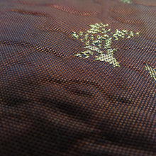 画像をギャラリービューアに読み込む, 名古屋帯 紺色ｘ金色ｘエンジ色 花紋様 金糸 太鼓柄 正絹 カジュアル 仕立て上がり 着物帯 長さ351cm