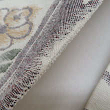 Load image into Gallery viewer, 名古屋帯 八寸帯 オフホワイトｘ茶色ｘ辛子色ｘ緑色 植物文様 六通柄 正絹 カジュアル 仕立て上がり 着物帯 長さ333cm