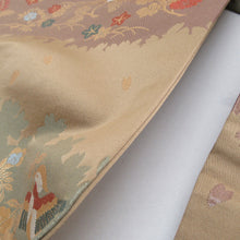 Load image into Gallery viewer, 名古屋帯 正絹 花鳥紋様 六通柄 モカ茶色ｘ緑色ｘ多色 金糸 カジュアル 仕立て上がり 着物帯 長さ346cm