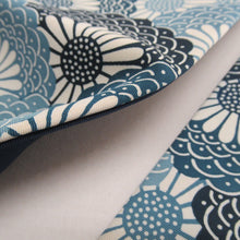 Load image into Gallery viewer, 名古屋帯 正絹 染め紋様 花青海波模様 全通柄 紺色ｘ青色ｘ白色 カジュアル 仕立て上がり 着物帯 長さ346cm