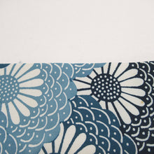 Load image into Gallery viewer, 名古屋帯 正絹 染め紋様 花青海波模様 全通柄 紺色ｘ青色ｘ白色 カジュアル 仕立て上がり 着物帯 長さ346cm