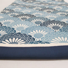Load image into Gallery viewer, 名古屋帯 正絹 染め紋様 花青海波模様 全通柄 紺色ｘ青色ｘ白色 カジュアル 仕立て上がり 着物帯 長さ346cm