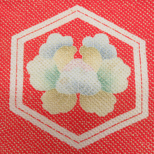 名古屋帯 アンティーク帯 昔名古屋帯 絞り 赤色x黄色x多色 亀甲に