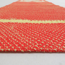 画像をギャラリービューアに読み込む, 名古屋帯 アンティーク帯 昔名古屋帯 絞り 赤色ｘ黄色ｘ多色 亀甲に花紋 お太鼓柄 レトロモダン 明治・大正ロマン 難あり 長さ340cm