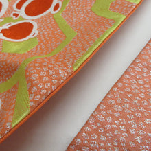 画像をギャラリービューアに読み込む, 名古屋帯 アンティーク帯 昔名古屋帯 お太鼓柄 人絹 オレンジ色ｘ白色ｘ黄色 梅文様 昔帯 レトロモダン 明治・大正ロマン 長さ319cm