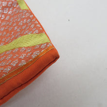 画像をギャラリービューアに読み込む, 名古屋帯 アンティーク帯 昔名古屋帯 お太鼓柄 人絹 オレンジ色ｘ白色ｘ黄色 梅文様 昔帯 レトロモダン 明治・大正ロマン 長さ319cm
