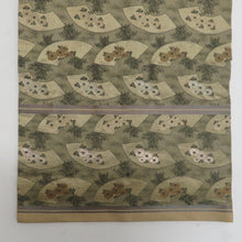 画像をギャラリービューアに読み込む, 丸帯 アンティーク帯 昔丸帯 絹 緑色 地紙文に松紋様 全通柄 昔帯 レトロモダン 明治・大正ロマン 長さ384cm