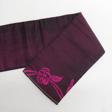 画像をギャラリービューアに読み込む, 名古屋帯 アンティーク帯 唐草花紋様 六通柄 絹 マゼンタ色 金糸銀糸 昔帯 レトロモダン 明治・大正ロマン 長さ332cm