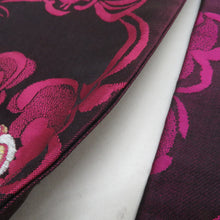 画像をギャラリービューアに読み込む, 名古屋帯 アンティーク帯 唐草花紋様 六通柄 絹 マゼンタ色 金糸銀糸 昔帯 レトロモダン 明治・大正ロマン 長さ332cm