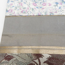 画像をギャラリービューアに読み込む, 名古屋帯 アンティーク帯 扇子に花鳥文様 全通柄 絹 グレーｘエンジ色ｘくすみピンク色 昔帯 レトロモダン 明治・大正ロマン 長さ350cm