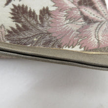画像をギャラリービューアに読み込む, 名古屋帯 アンティーク帯 扇子に花鳥文様 全通柄 絹 グレーｘエンジ色ｘくすみピンク色 昔帯 レトロモダン 明治・大正ロマン 長さ350cm