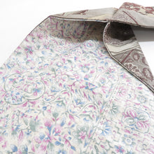 画像をギャラリービューアに読み込む, 名古屋帯 アンティーク帯 扇子に花鳥文様 全通柄 絹 グレーｘエンジ色ｘくすみピンク色 昔帯 レトロモダン 明治・大正ロマン 長さ350cm