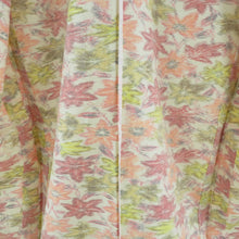 画像をギャラリービューアに読み込む, ウール着物 ウール 単衣 ベージュ色ｘ黄色ｘ赤オレンジ色 紅葉模様 広衿 カジュアルきもの 普段着物 仕立て上がり 身丈158cm