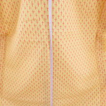 画像をギャラリービューアに読み込む, ウール着物 ウール 単衣 黄色ｘ赤色 絣模様 バチ衿 カジュアルきもの 普段着物 仕立て上がり 身丈155cm