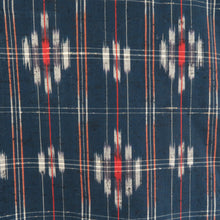 画像をギャラリービューアに読み込む, ウール着物 ウール 単衣 紺色ｘ赤色ｘ白色 幾何学模様 広衿 カジュアルきもの 普段着物 仕立て上がり 身丈156cm