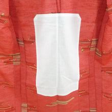 画像をギャラリービューアに読み込む, ウール着物 単衣 赤ピンク色ｘ多色 幾何学模様 バチ衿 カジュアルきもの 普段着物 仕立て上がり 身丈157cm