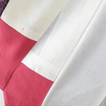 画像をギャラリービューアに読み込む, 紬 着物 アンサンブル 羽織付 格子模様 袷 広衿 紺色ｘ赤色 正絹 カジュアル 仕立て上がり 身丈160.5cm