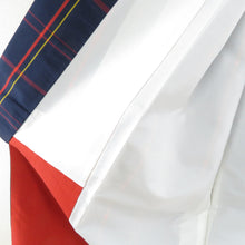Load image into Gallery viewer, 紬 着物 アンサンブル 羽織付 格子模様 袷 バチ衿 紺色ｘ赤色ｘ黄色 正絹 カジュアル 仕立て上がり 身丈158cm