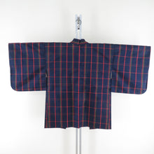 Load image into Gallery viewer, 紬 着物 アンサンブル 羽織付 格子模様 袷 バチ衿 紺色ｘ赤色ｘ黄色 正絹 カジュアル 仕立て上がり 身丈158cm