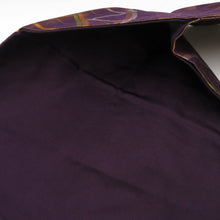 Load image into Gallery viewer, 名古屋帯 正絹 茶色ｘ金色ｘ紫色 蛇籠文にエ霞紋様 金糸 六通柄 仕立て上がり 着物帯 長さ350cm