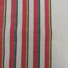 Load image into Gallery viewer, 名古屋帯 正絹 紬 ベージュ色ｘ赤色ｘ多色 縦縞紋様 全通柄 未仕立て 着物帯 長さ356cm
