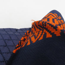 画像をギャラリービューアに読み込む, 名古屋帯 正絹 八寸帯 紺色ｘオレンジ色ｘ黄緑色 ジグザグ模様 献上柄 名古屋仕立て 全通柄 仕立て上がり 着物帯