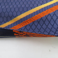 画像をギャラリービューアに読み込む, 名古屋帯 正絹 八寸帯 紺色ｘオレンジ色ｘ黄緑色 ジグザグ模様 献上柄 名古屋仕立て 全通柄 仕立て上がり 着物帯