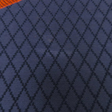 画像をギャラリービューアに読み込む, 名古屋帯 正絹 八寸帯 紺色ｘオレンジ色ｘ黄緑色 ジグザグ模様 献上柄 名古屋仕立て 全通柄 仕立て上がり 着物帯