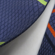 画像をギャラリービューアに読み込む, 名古屋帯 正絹 八寸帯 紺色ｘオレンジ色ｘ黄緑色 ジグザグ模様 献上柄 名古屋仕立て 全通柄 仕立て上がり 着物帯