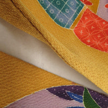 Load image into Gallery viewer, 名古屋帯 人間国宝 木村雨山 加賀友禅 落款入り 作家物 お太鼓柄 辛子色ｘ多色 ウズラ柄 正絹 長さ360cm