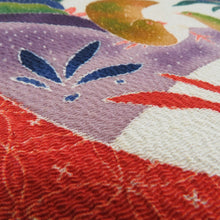 Load image into Gallery viewer, 名古屋帯 人間国宝 木村雨山 加賀友禅 落款入り 作家物 お太鼓柄 辛子色ｘ多色 ウズラ柄 正絹 長さ360cm