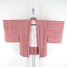 画像をギャラリービューアに読み込む, ウール着物 アンサンブル 着物と羽織2点セット 単衣 赤色ｘ黄色ｘ黒色 亀甲に小花模様 バチ衿 カジュアルきもの 普段着物 仕立て上がり 身丈148cm