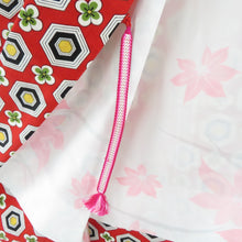 画像をギャラリービューアに読み込む, ウール着物 アンサンブル 着物と羽織2点セット 単衣 赤色ｘ黄色ｘ黒色 亀甲に小花模様 バチ衿 カジュアルきもの 普段着物 仕立て上がり 身丈148cm