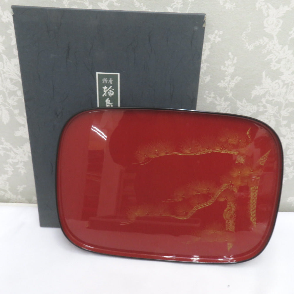 骨董・民芸品 輪島塗 平盆 お盆 漆器 沈金 松 能登輪島 箱有 - KIMONO