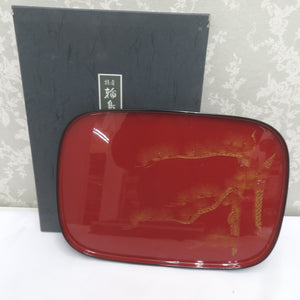 骨董・民芸品 輪島塗 平盆 お盆 漆器 沈金 松 能登輪島 箱有 - KIMONO