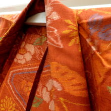 画像をギャラリービューアに読み込む, ウール着物 単衣 茶×多色 花蝶柄 バチ衿 カジュアルきもの 普段着物 仕立て上がり ウールきもの 和洋ミックス 身丈162.6cm
