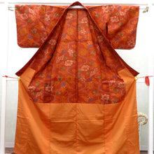 画像をギャラリービューアに読み込む, ウール着物 単衣 茶×多色 花蝶柄 バチ衿 カジュアルきもの 普段着物 仕立て上がり ウールきもの 和洋ミックス 身丈162.6cm